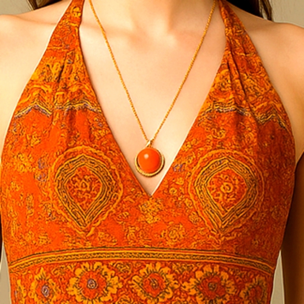 Vintage Unique 1960 Red Cabochon Double-Domed Locket Necklace – Gold-Tone 22 L
